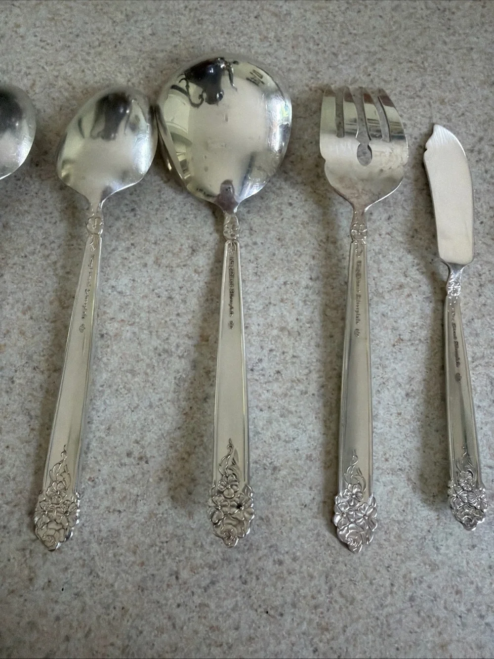 Silver Plate Serveware Set Vintage King Edward pattern Moss Rose 1949